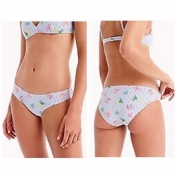 J Crew Seersucker Blue Bikini Bottom Stripe Fruit - Picture 3 of 6